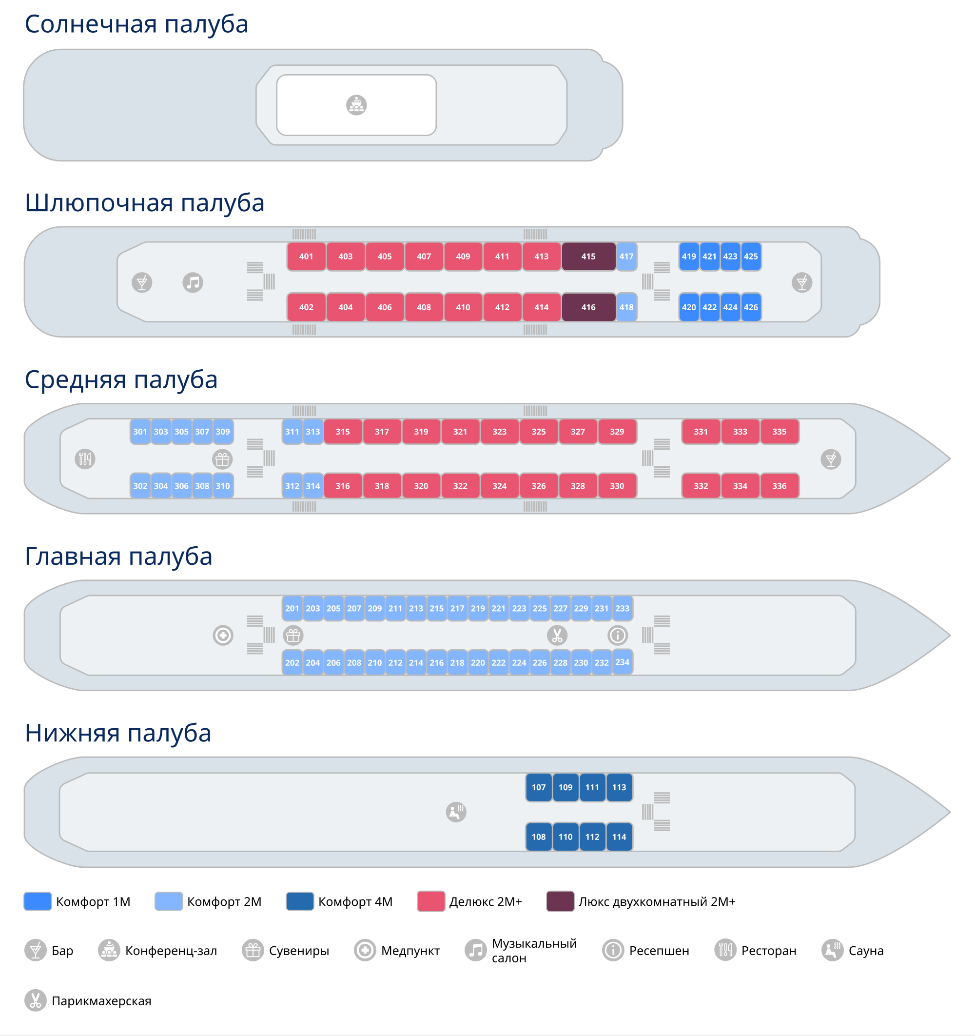 Схема палуб теплохода «Иван Бунин»