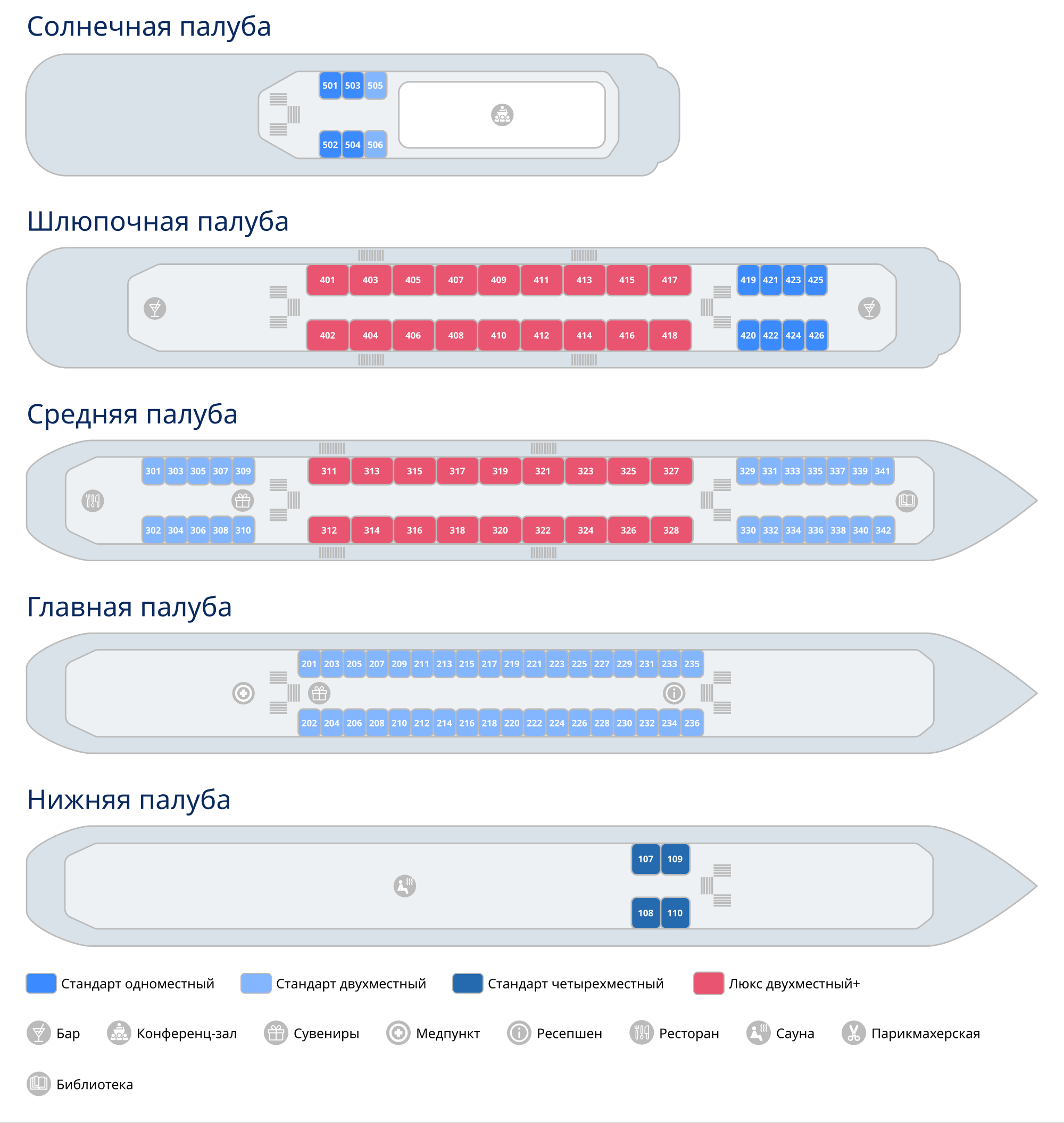 Схема палуб теплохода «Максим Литвинов»