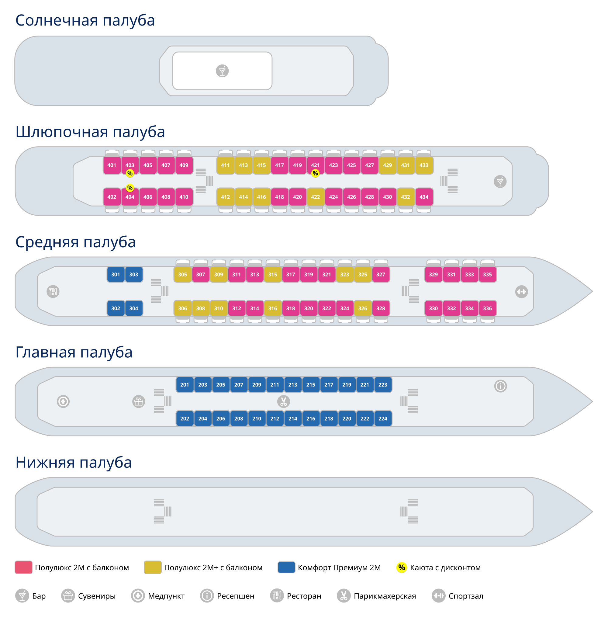 Схема палуб теплохода «Игорь Стравинский»